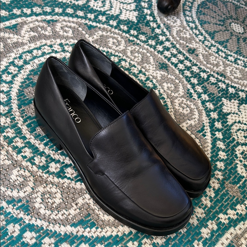 Franco Sarto Flex Ladies Black Genuine Leather Slip-On Loafers SZ 9W NWOT